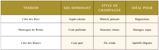 Tableau comparaison terroir champagne